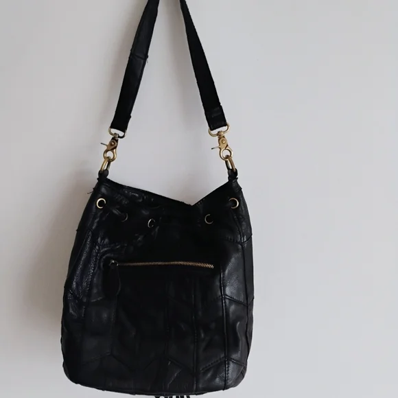 Amerileather Luxury Leather Tassel Studded Bucket Black  Bag Moto Hippie Biker - Picture 6 of 12